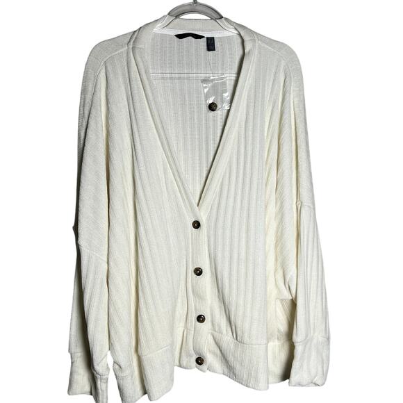 Any Body Long Sleeve Button Front Cardigan Sweater Women's Plus Size 3X Cream - Picture 1 of 7